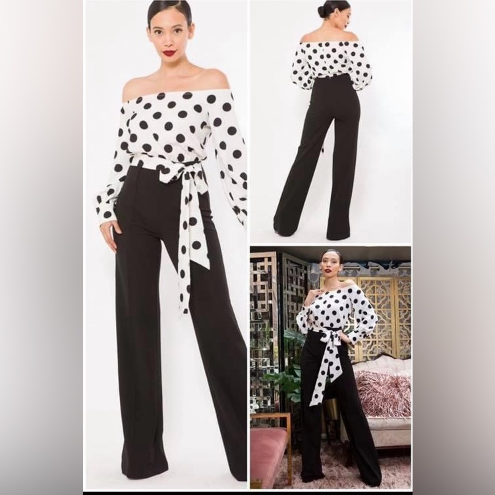 Jumpsuit Valentine Black And White Size Large Sleeve 3/4 With Zipper Neck Round